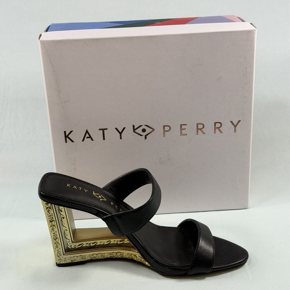 KATY‎ PERRY Size-7M Womens The Framing Wedge Black Sandals Heels